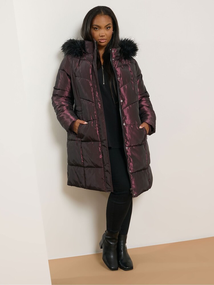 Yours Curve Purple Midi Puffa Coat - Image 2 of 5 Yours Curve Purple Midi Puffa Coat - Image 2 of 5