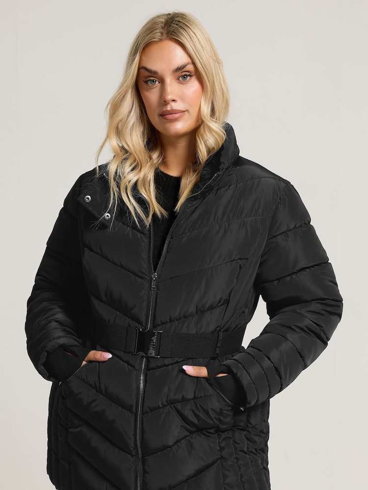 Yours Curve Black Ski Coat With Buckle Coat - Image 1 of 6