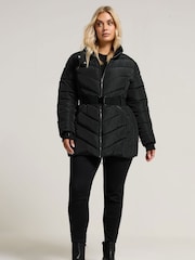 Yours Curve Black Ski Coat With Buckle Coat - Image 2 of 6