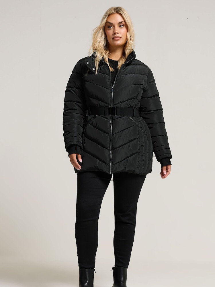 Yours Curve Black Ski Coat With Buckle Coat - Image 2 of 6
