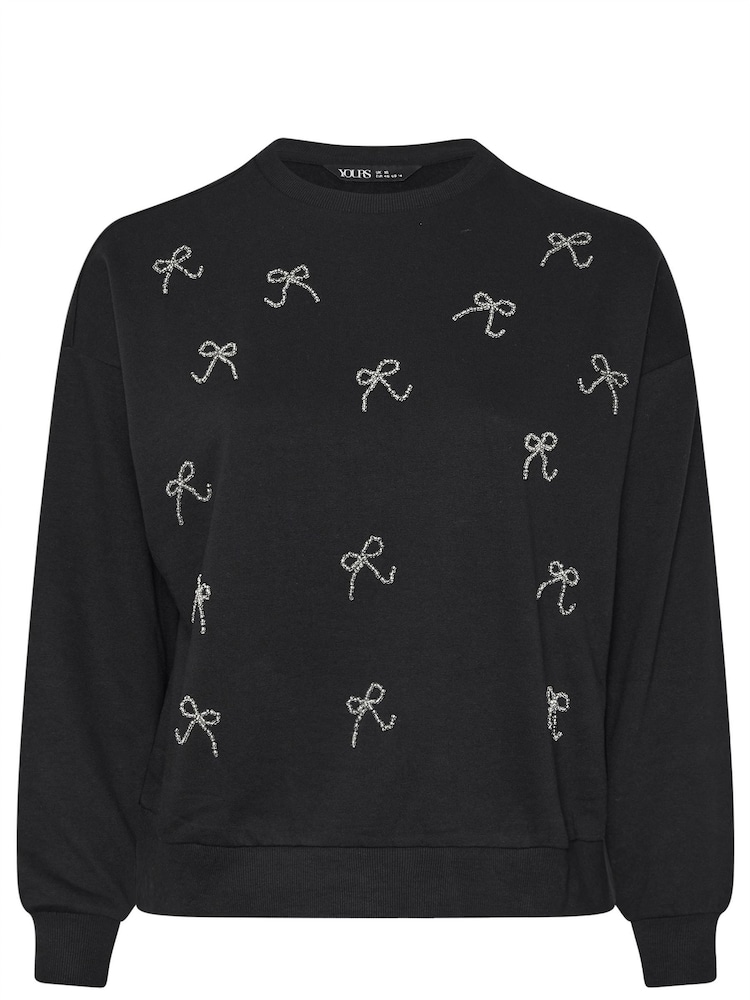 Yours Curve Black Bow Crew Neck Jumper - Image 5 of 5