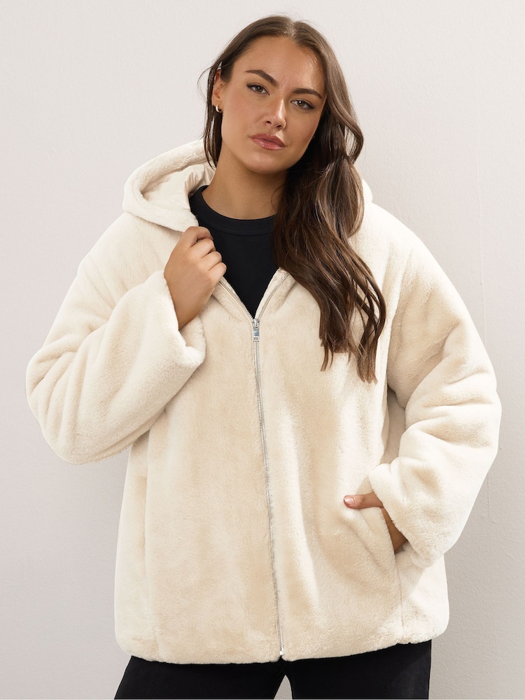 Yours Curve White Faux Fur Hooded Jacket - Image 2 of 5 Yours Curve White Faux Fur Hooded Jacket - Image 2 of 5