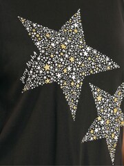 Yours Curve Black Starry Night Short Sleeve Wide Leg Pyjamas Set - Image 4 of 5