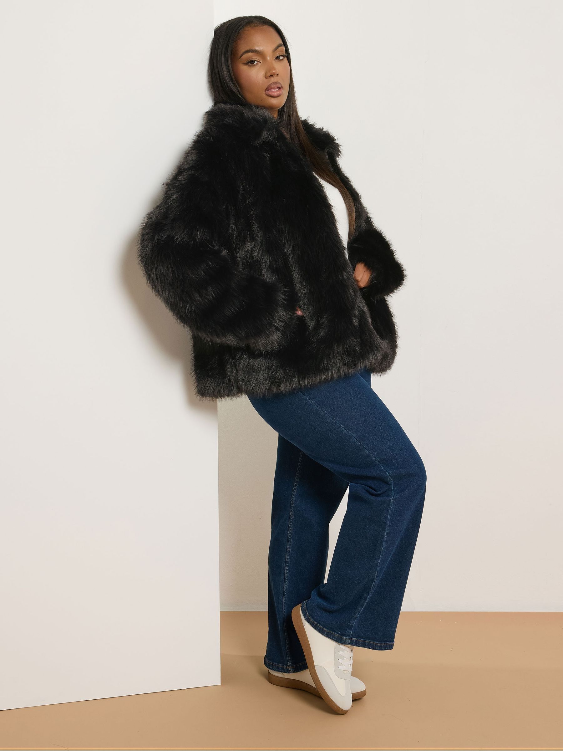Buy Yours Curve Chrome Black Faux Fur Hooded Jacket from Next Canada