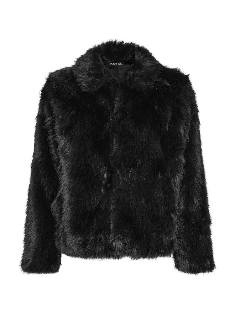 Yours Curve Chrome Black Faux Fur Hooded Jacket - Image 5 of 5 Yours Curve Chrome Black Faux Fur Hooded Jacket - Image 5 of 5