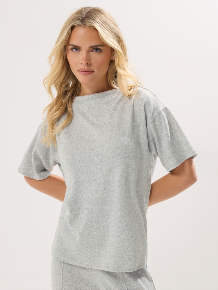 PixieGirl Petite Grey Soft Touch Short Sleeve Funnel Neck Top - Image 1 of 5