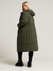Yours Curve Green Borg Midi Padded Puffa Coat - Image 3 of 6
