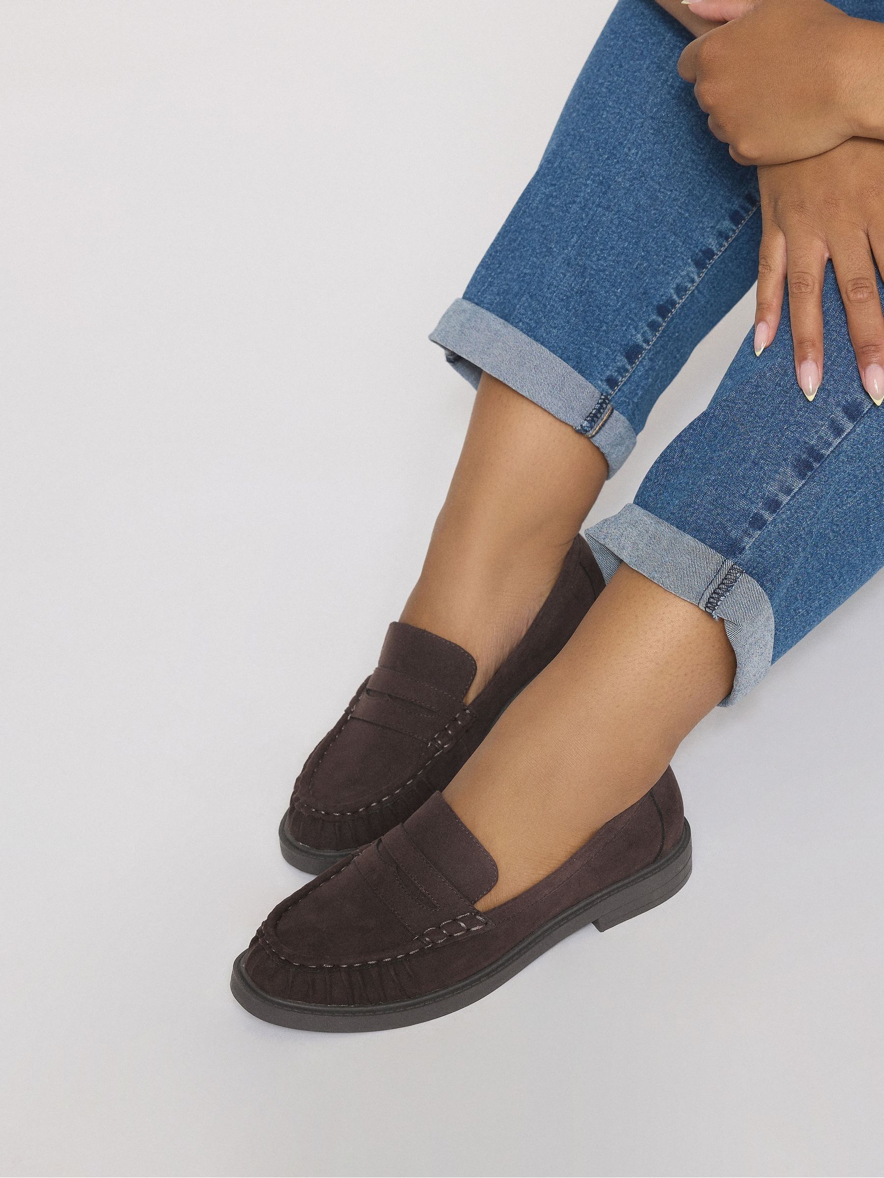 Yours Curve Women's Brown Extra Wide Fit Extra Wide Fit Ruched Loafers