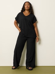 Yours Curve Black Wide Fit Bubble Texture Wide Leg Trousers - Image 2 of 5