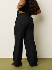 Yours Curve Black Wide Fit Bubble Texture Wide Leg Trousers - Image 3 of 5