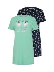 Yours Curve Green Cocktail Club Nighties 2 Pack - Image 1 of 8