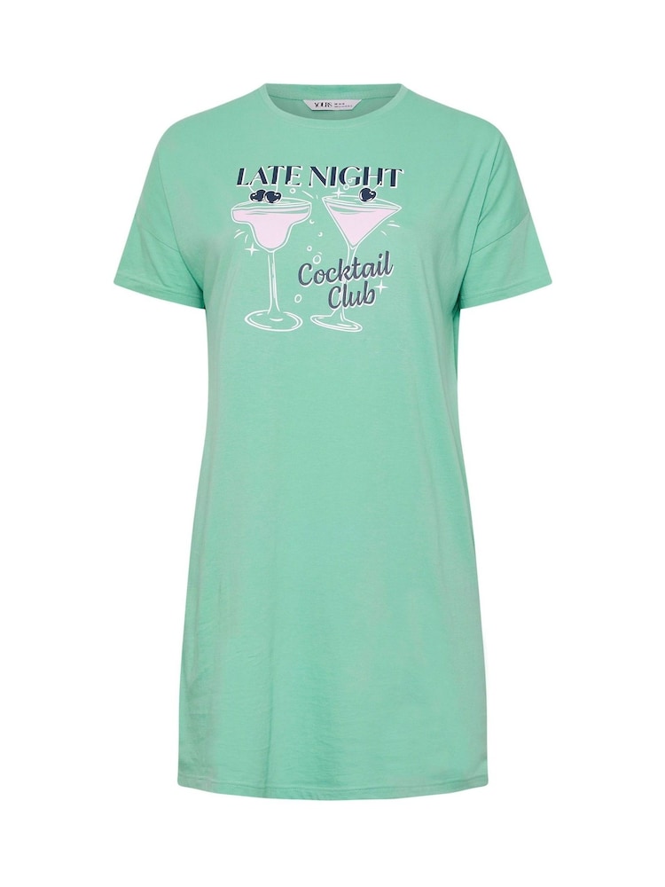 Yours Curve Green Cocktail Club Nighties 2 Pack - Image 2 of 8
