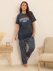 Yours Curve Blue Sunday Vibes Short Sleeve Wide Leg Pyjamas Set - Image 2 of 5
