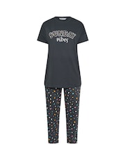 Yours Curve Blue Sunday Vibes Short Sleeve Wide Leg Pyjamas Set - Image 5 of 5