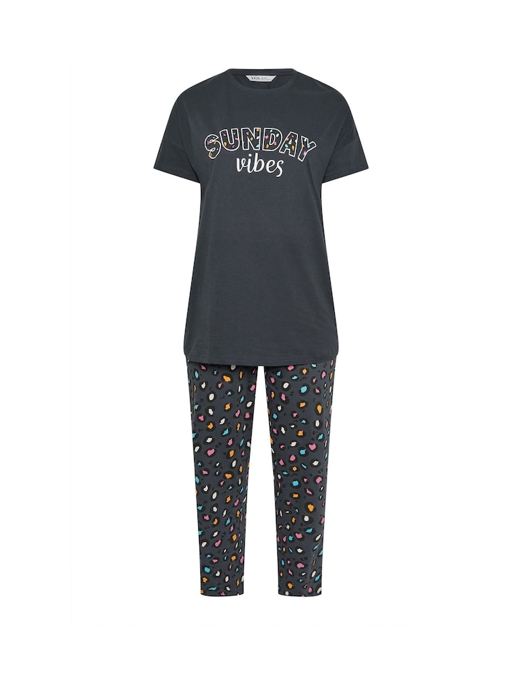 Yours Curve Blue Sunday Vibes Short Sleeve Wide Leg Pyjamas Set - Image 5 of 5