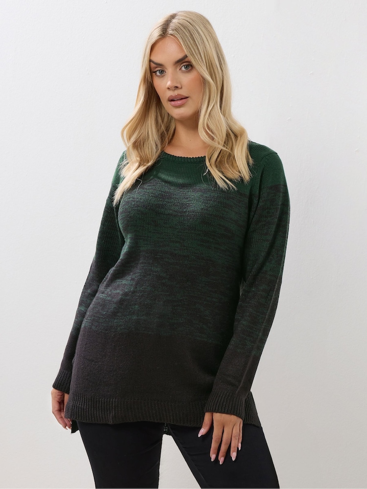 Yours Curve Green Colourblock Jumper - Image 1 of 5