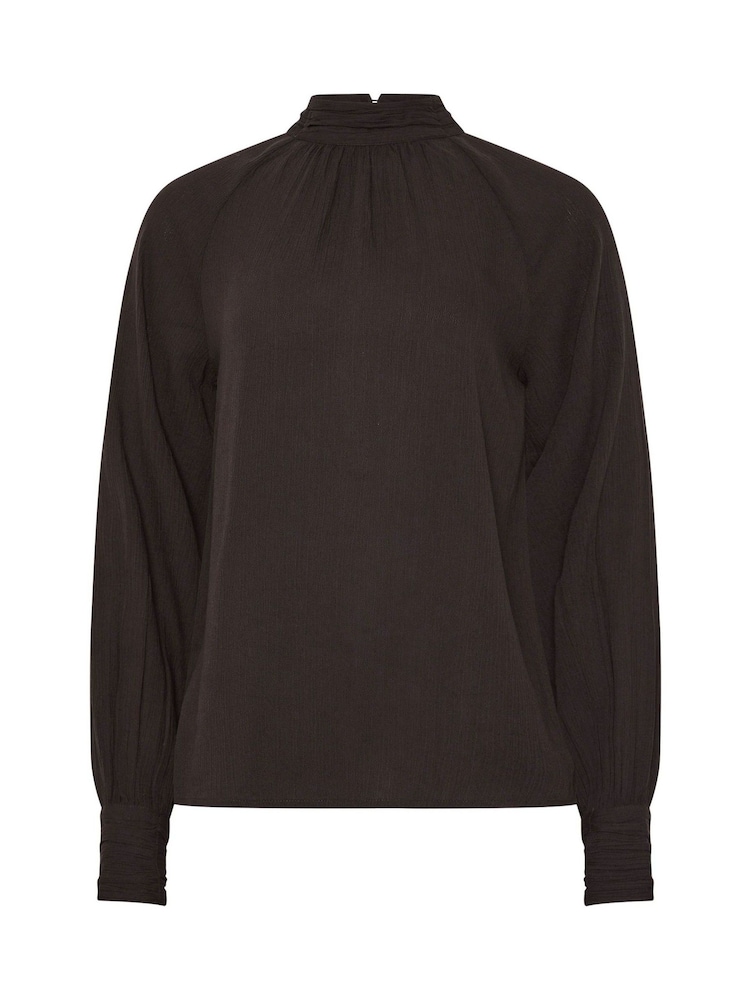 Long Tall Sally Brown High Neck Crinkle Blouse - Image 5 of 5 Long Tall Sally Brown High Neck Crinkle Blouse - Image 5 of 5