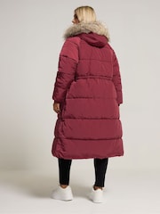 Yours Curve Red Padded Plush Parka Coat - Image 2 of 6