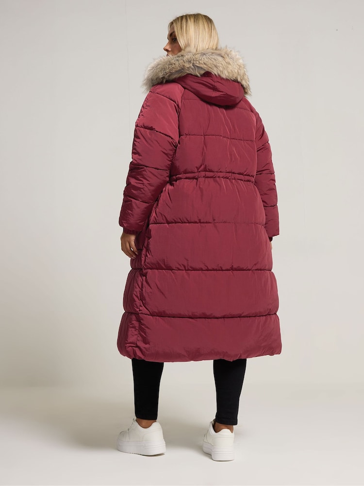 Yours Curve Red Padded Plush Parka Coat - Image 2 of 6