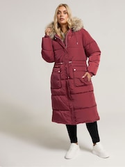 Yours Curve Red Padded Plush Parka Coat - Image 3 of 6