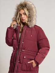 Yours Curve Red Padded Plush Parka Coat - Image 5 of 6