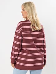 Yours Curve Red Boston Stripe Crew Neck Jumper - Image 3 of 5
