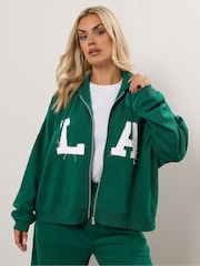 Yours Curve Green LA Drop Shoulder Zip Hoodie - Image 1 of 6