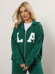 Yours Curve Green LA Drop Shoulder Zip Hoodie - Image 2 of 6
