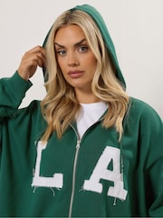 Yours Curve Green LA Drop Shoulder Zip Hoodie - Image 5 of 6