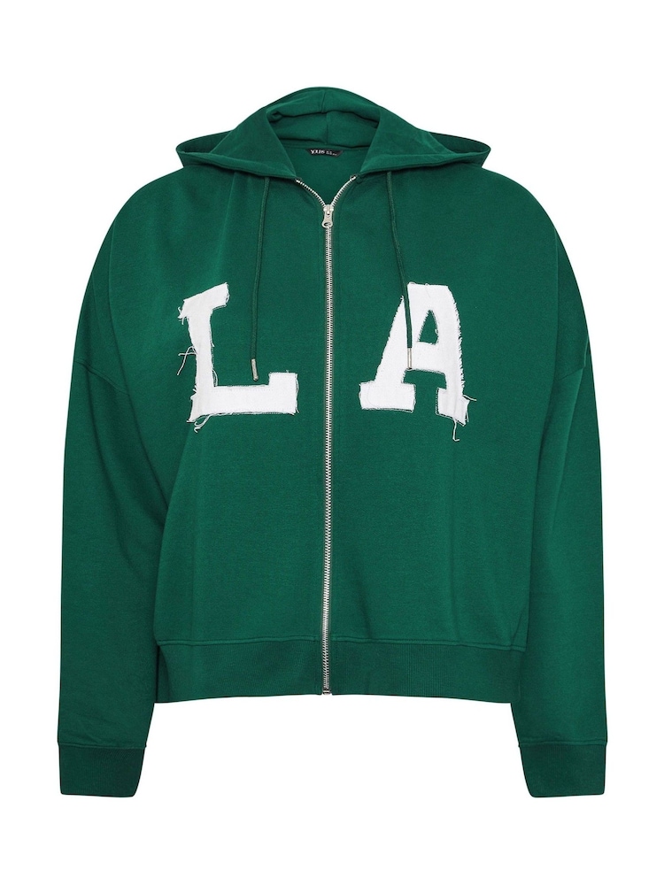 Yours Curve Green LA Drop Shoulder Zip Hoodie - Image 6 of 6