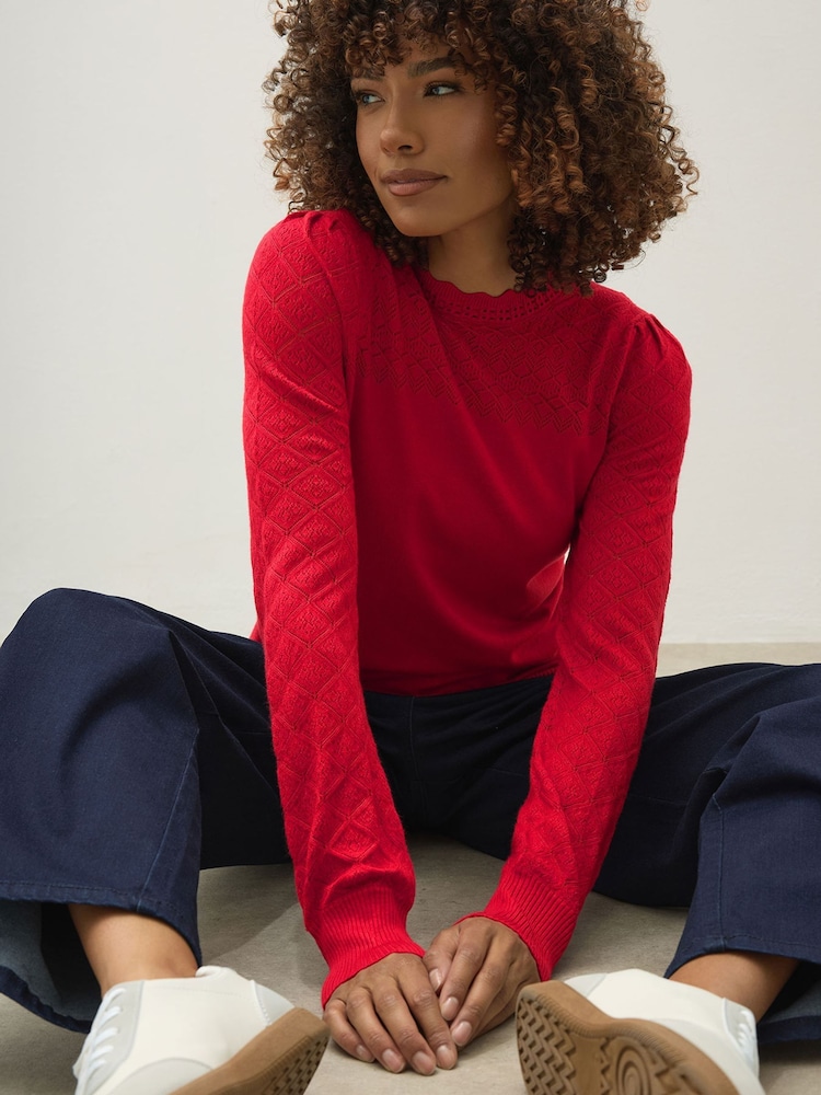 M&Co Red Pointelle Sleeve Jumper - Image 2 of 3 M&Co Red Pointelle Sleeve Jumper - Image 2 of 3