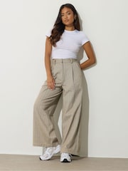 PixieGirl Petite Brown Herringbone Wide Leg Trousers - Image 1 of 6