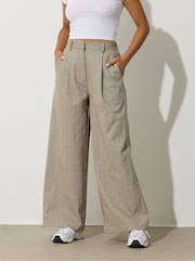 PixieGirl Petite Brown Herringbone Wide Leg Trousers - Image 2 of 6