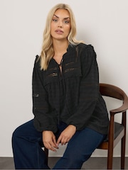 Yours Curve Black Detail Long Sleeve Blouse - Image 1 of 6