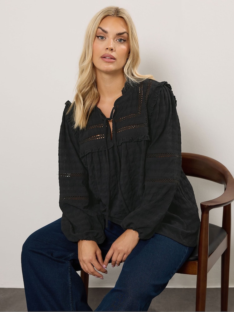 Yours Curve Black Detail Long Sleeve Blouse - Image 1 of 6