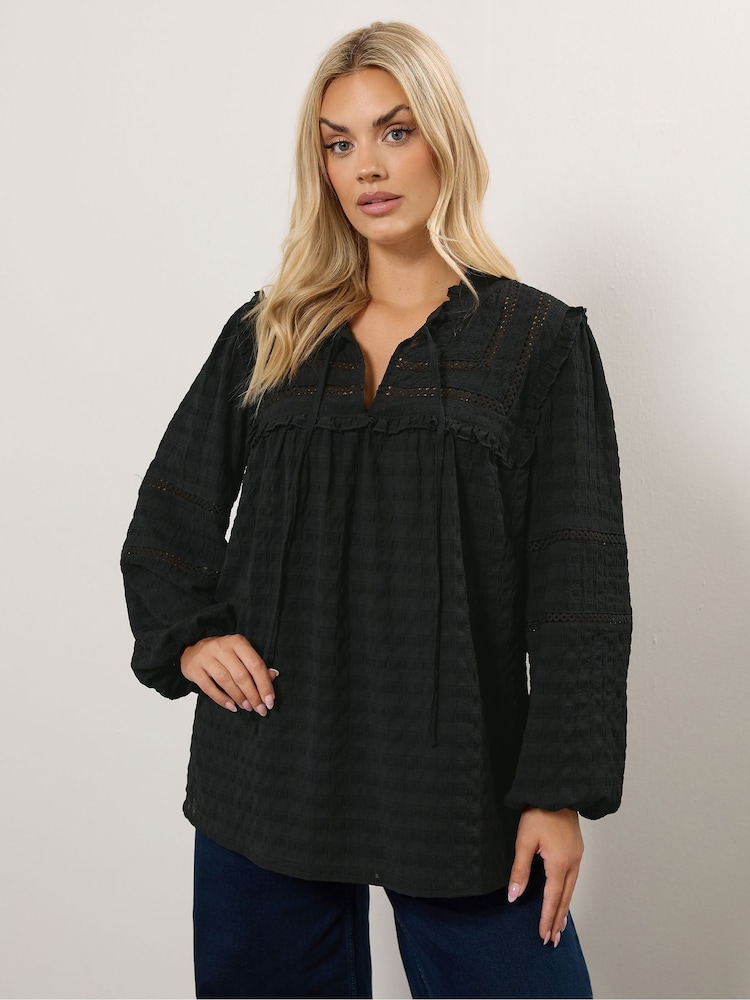 Yours Curve Black Detail Long Sleeve Blouse - Image 2 of 6 Yours Curve Black Detail Long Sleeve Blouse - Image 2 of 6