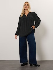 Yours Curve Black Detail Long Sleeve Blouse - Image 3 of 6