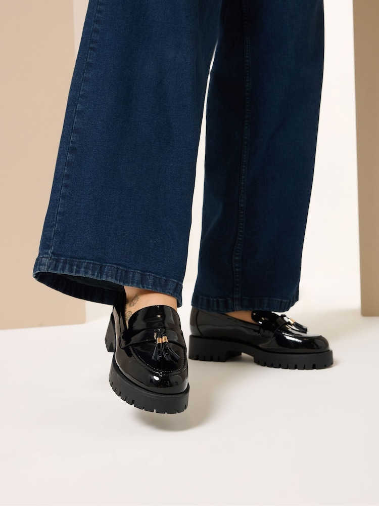 Yours Curve Black Wide Fit Patent Tassel Loafers - Image 1 of 6