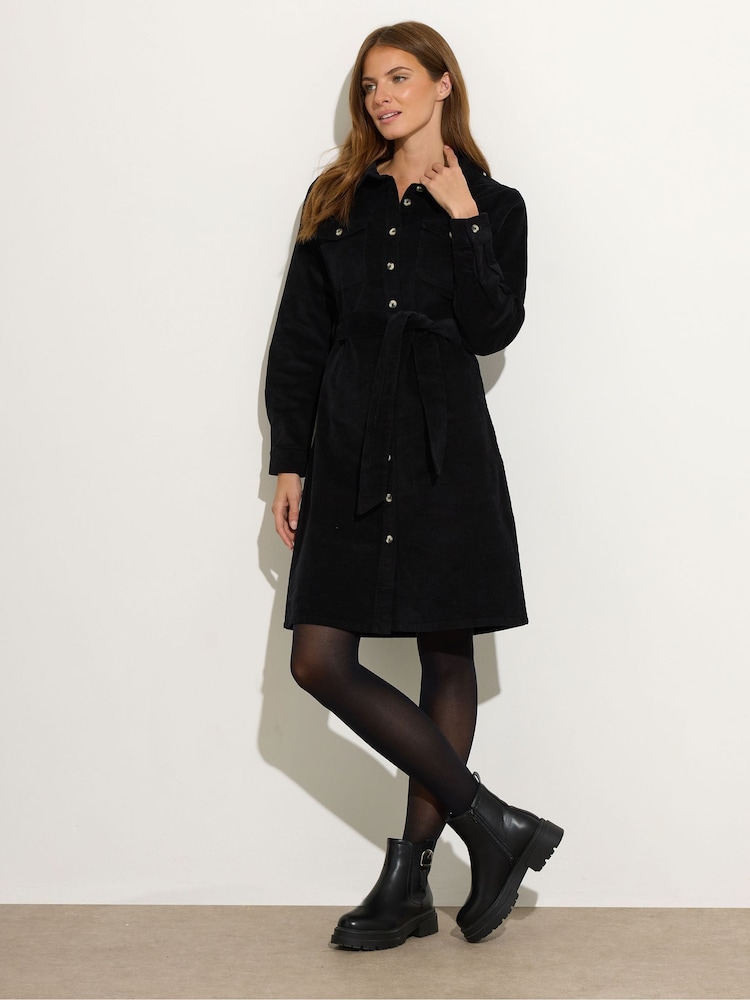 M&Co Black Short Cord Shirt Dress - Image 2 of 5 M&Co Black Short Cord Shirt Dress - Image 2 of 5