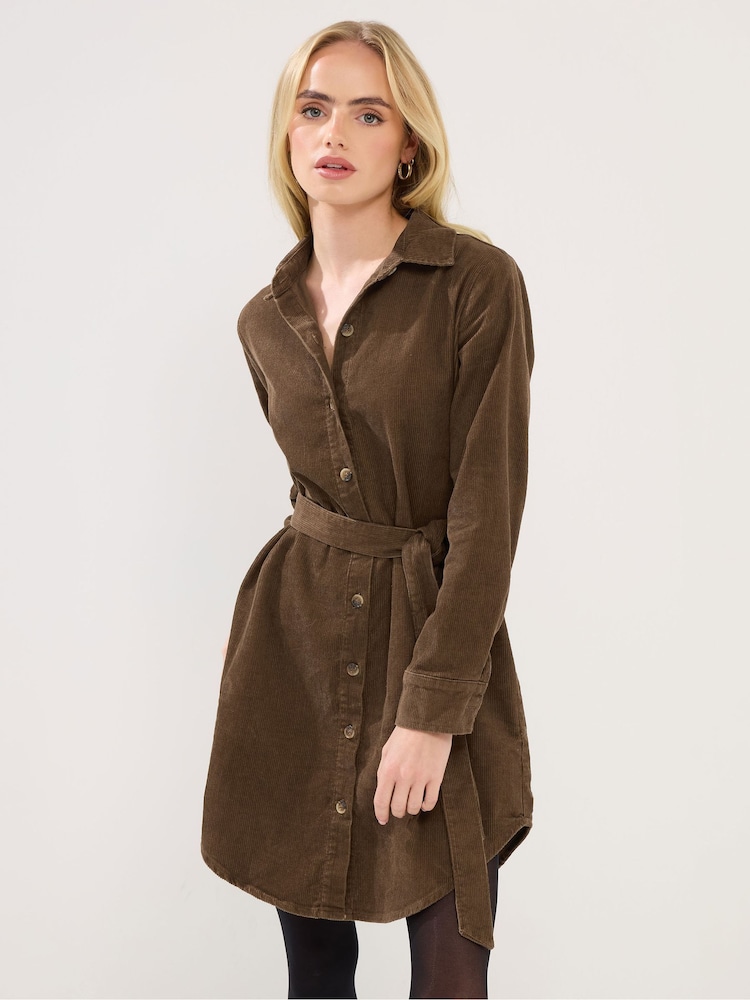 PixieGirl Petite Brown Cord Shirt Dress - Image 1 of 5 PixieGirl Petite Brown Cord Shirt Dress - Image 1 of 5