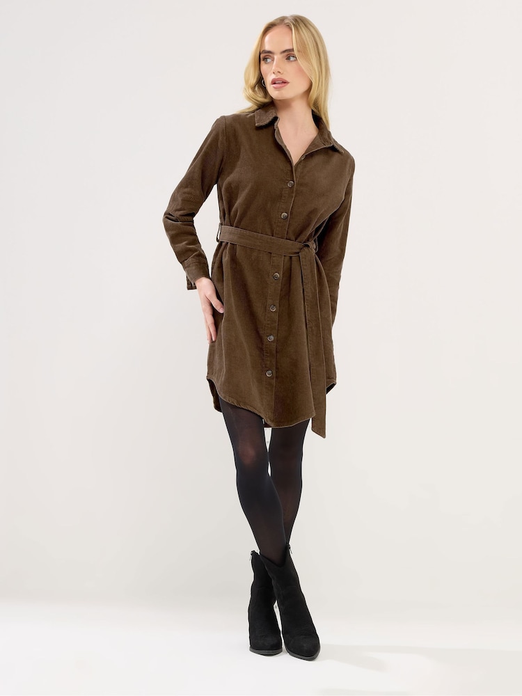 PixieGirl Petite Brown Cord Shirt Dress - Image 2 of 5 PixieGirl Petite Brown Cord Shirt Dress - Image 2 of 5