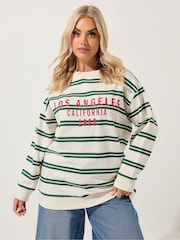 Yours Curve White LA Stripe Crew Neck Jumper - Image 1 of 5