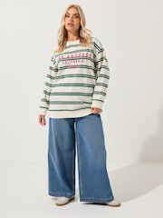 Yours Curve White LA Stripe Crew Neck Jumper - Image 2 of 5