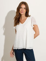 M&Co White Short Sleeve V-Neck Lace Top - Image 1 of 5