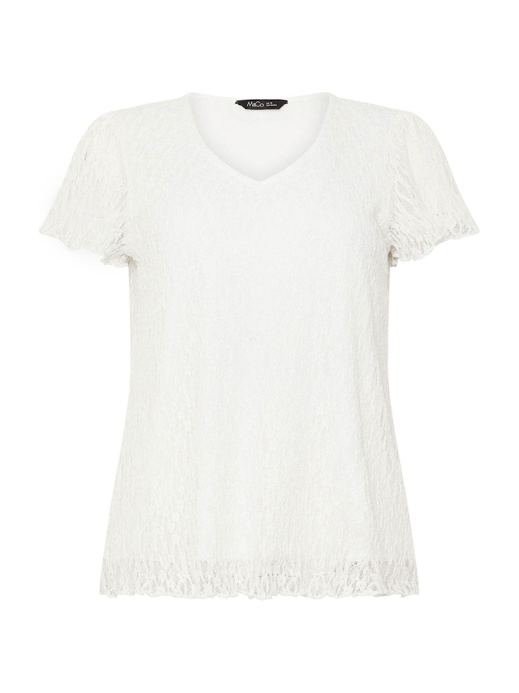 M&Co White Short Sleeve V-Neck Lace Top - Image 5 of 5