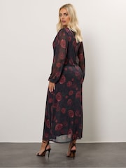 Yours Curve Black Mesh Balloon Sleeve Dress - Image 3 of 5