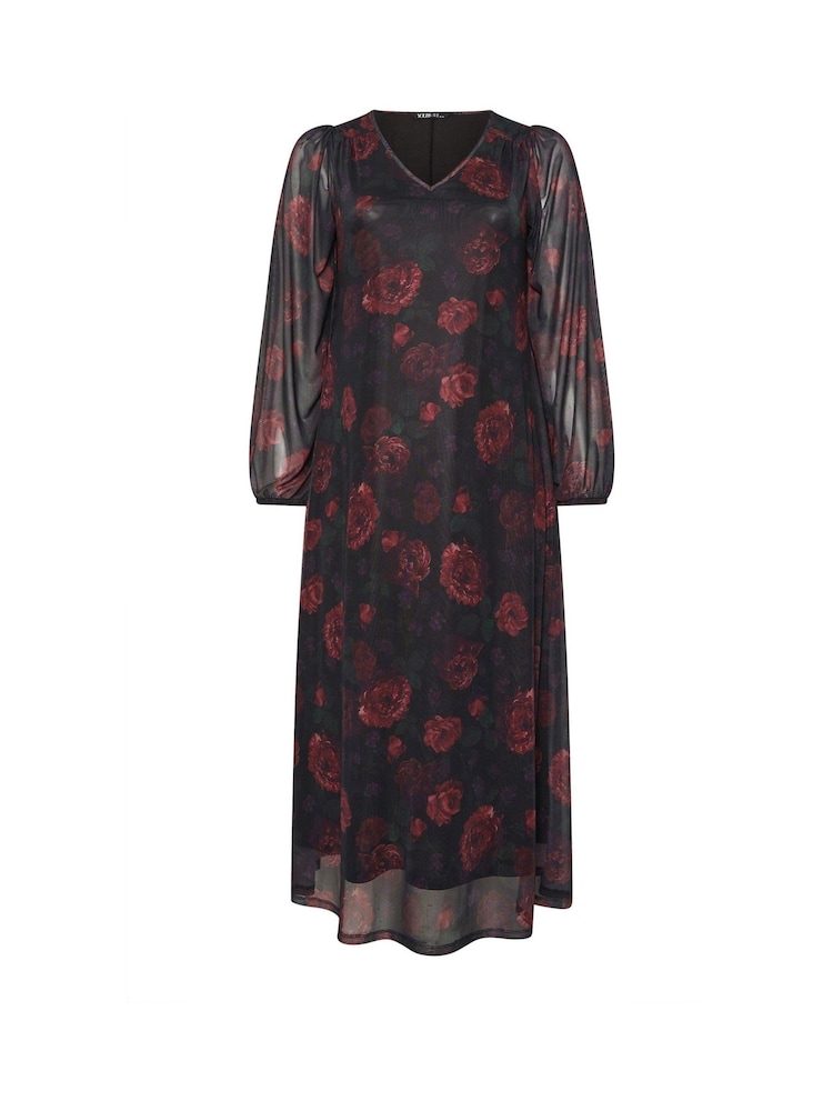 Yours Curve Black Mesh Balloon Sleeve Dress - Image 5 of 5