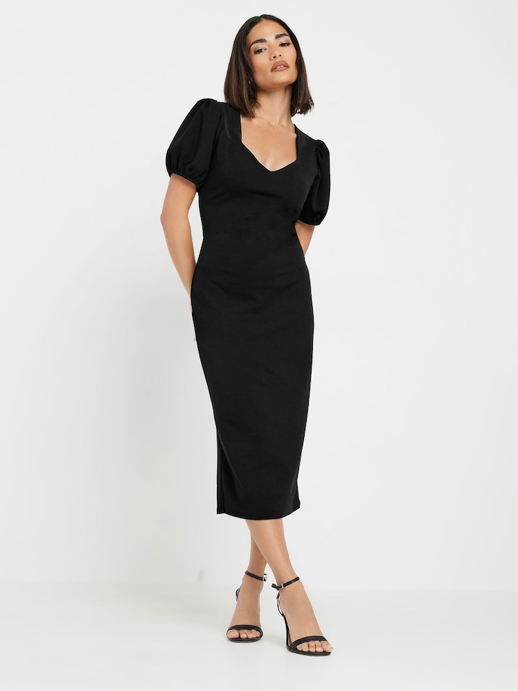 PixieGirl Petite Black Puff Sleeve Midi Dress - Image 1 of 5