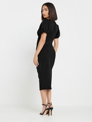 PixieGirl Petite Black Puff Sleeve Midi Dress - Image 3 of 5