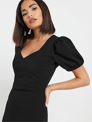 PixieGirl Petite Black Puff Sleeve Midi Dress - Image 4 of 5